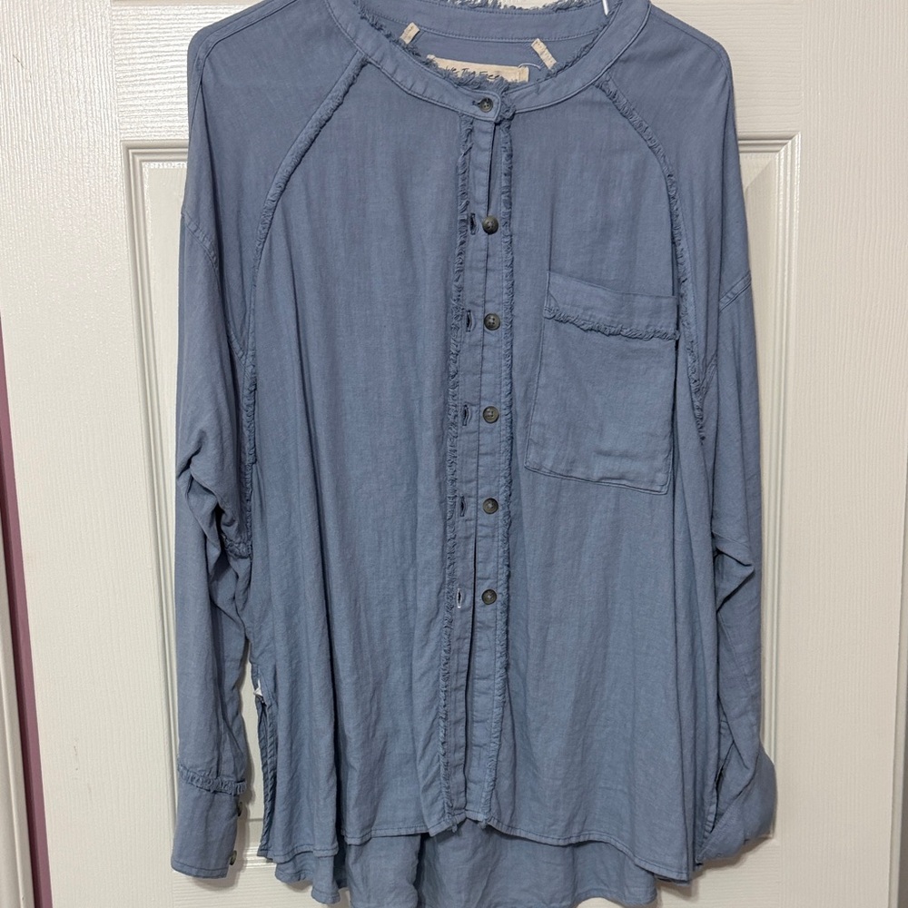 Women’s Blue Casual Button Up Shirt